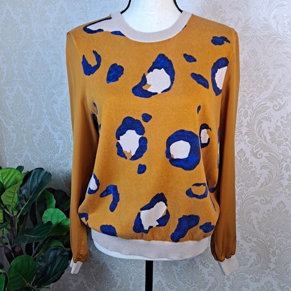 3.1 Phllip Lim Target Size Large Sweater Front Leopard Top Org/Blu/Crm EUC